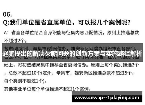 赵鹏提出的解决欠薪问题的创新方案与实施路径解析
