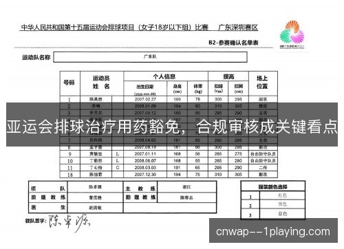 亚运会排球治疗用药豁免，合规审核成关键看点